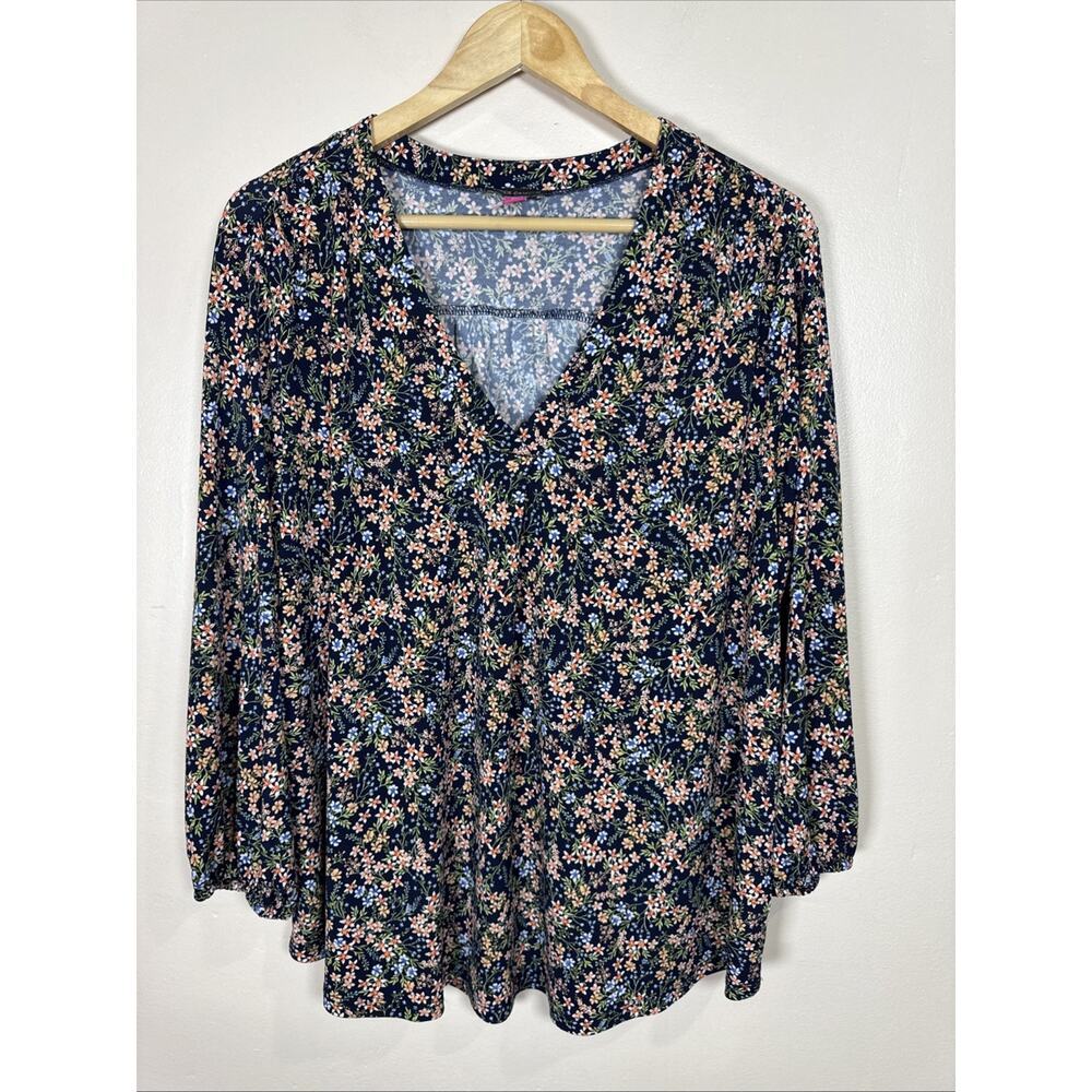 Vince Camuto Womens Plus Size Blouse Top Peasant Floral XXL Boho Office V Neck